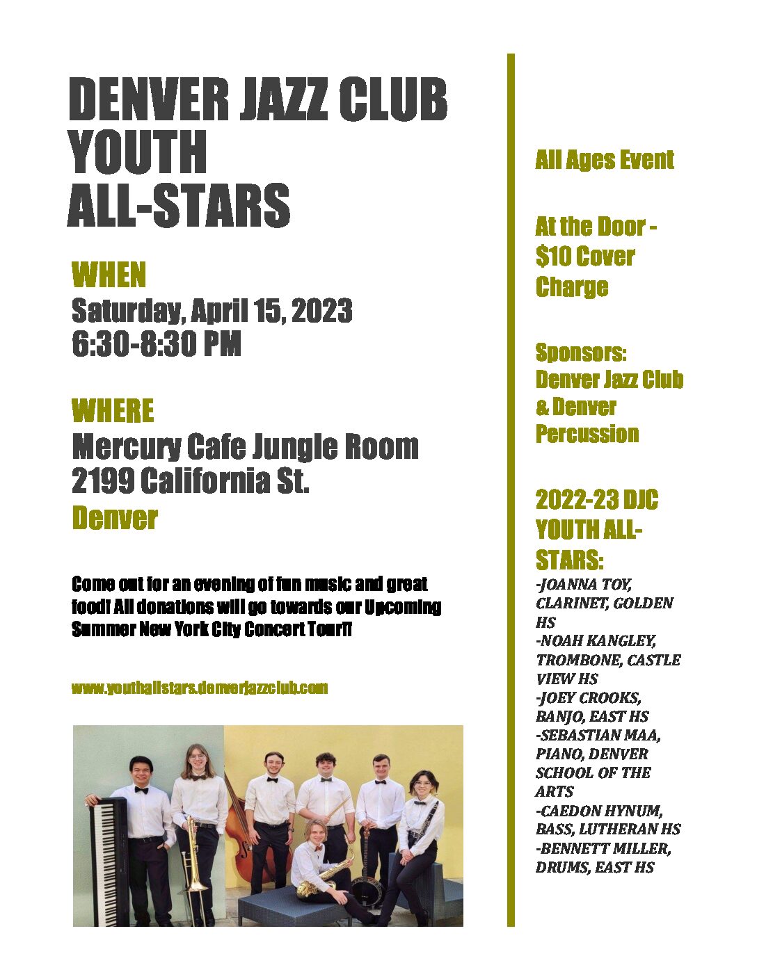 Denver Jazz Club Youth All-Stars to Perform at Mercury Cafe on April 15th and at the Denver Jazz Club on April 16th