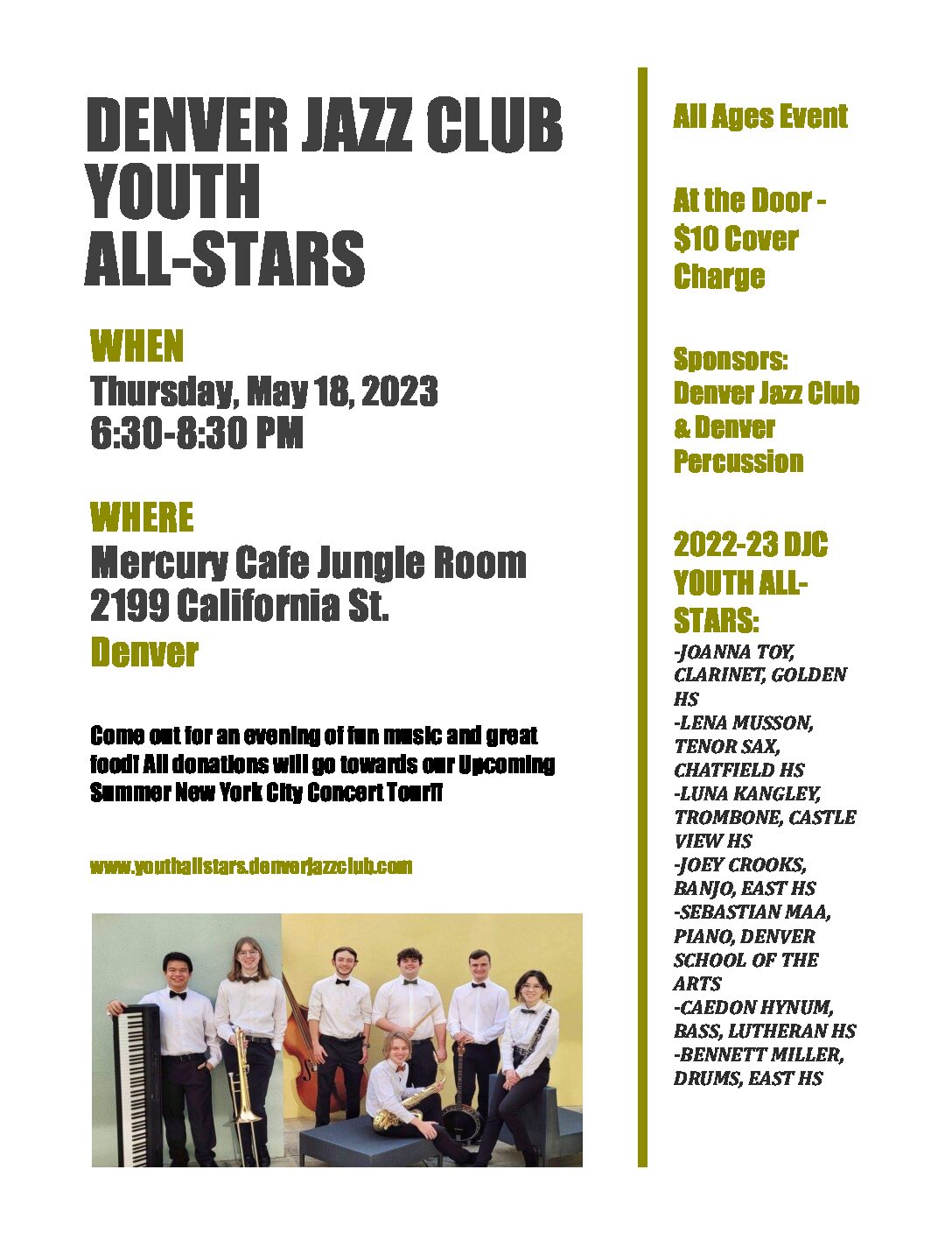 Denver Jazz Club Youth All-Stars to Perform at the Mercury Cafe on Thursday, May 18th (6:30-8:30pm)